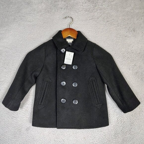 Crewcuts Other - Crewcuts Peacoat Boy 3 Black Wool Blend Double Breasted Jacket Preppy Coat NWT